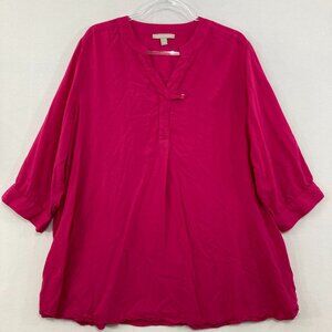 Woman Within size 1X Hot Pink Split Neck 3/4 Sleeve Ultra Rayon Relaxed Blouse